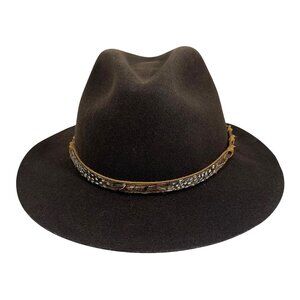 VTG ORVIS Lite Felt Wool Fedora Western Fishing Hat Feather/Leather Band USA